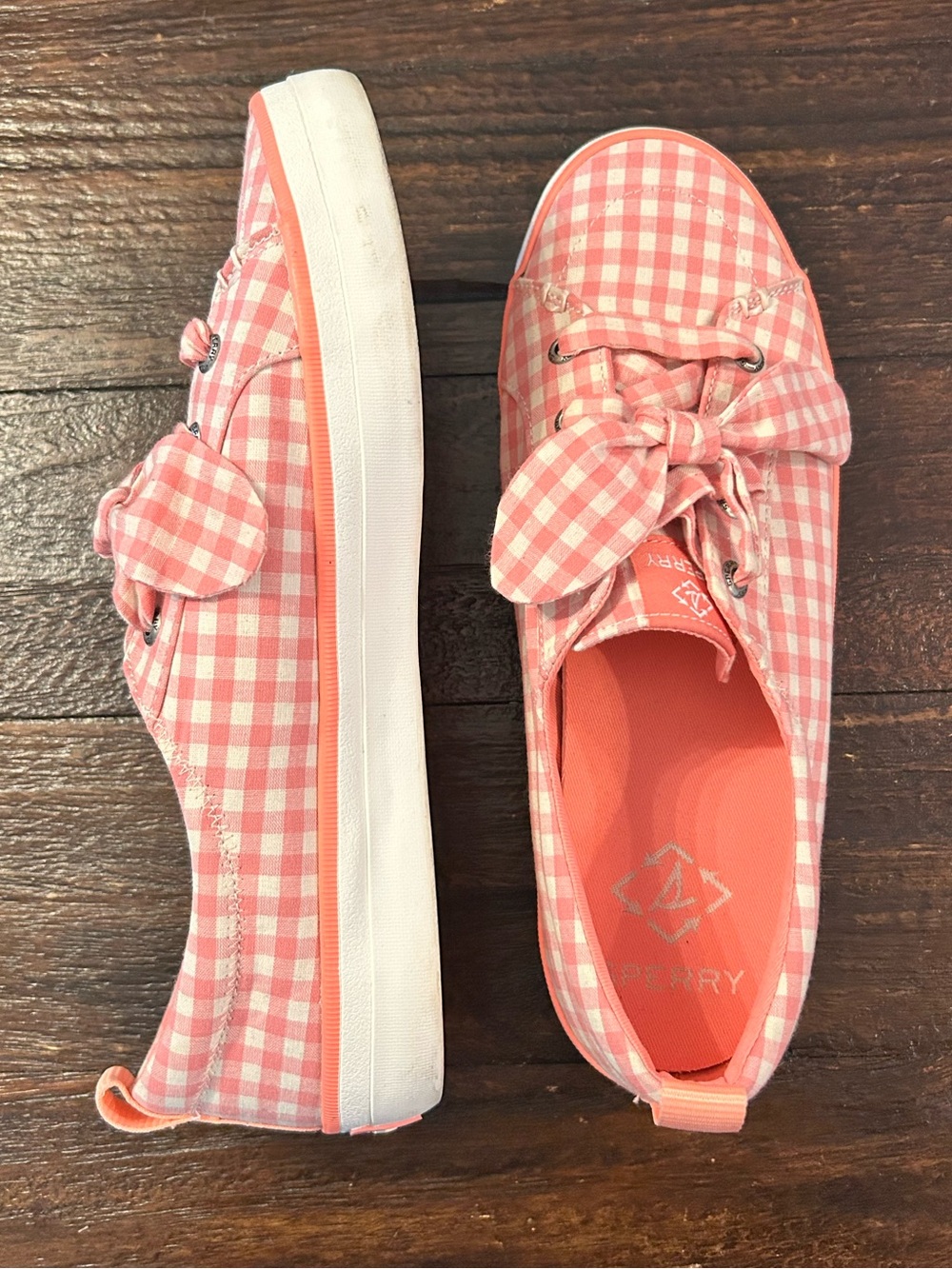Sperry Pink Gingham Canvas Bow Boat Shoes